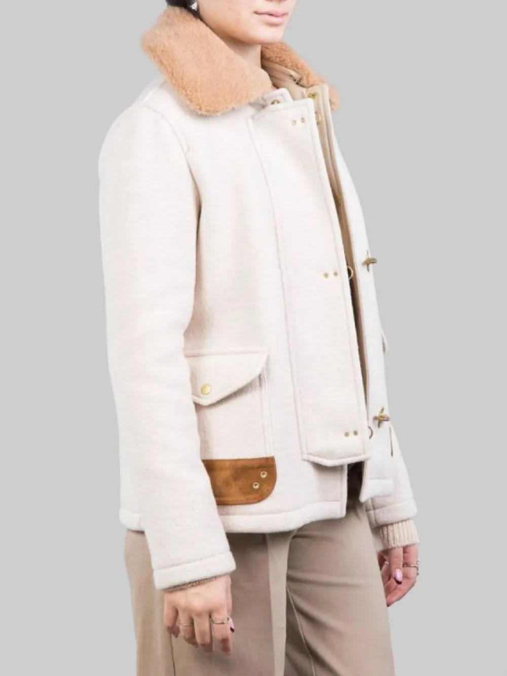 GIACCA 3 GANCI IN LANA EFFETTO VINTAGE CON COLLETTO IN ECO SHEARLING | FAY Fashion