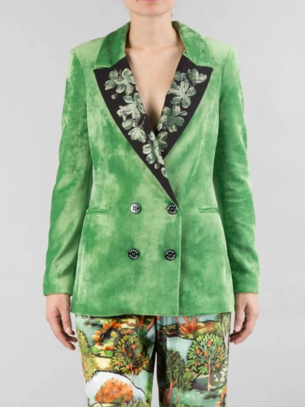 GIACCA DOPPIOPETTO IN VELLUTO CON REVERS DECORATI | 5 PROGRESS Fashion