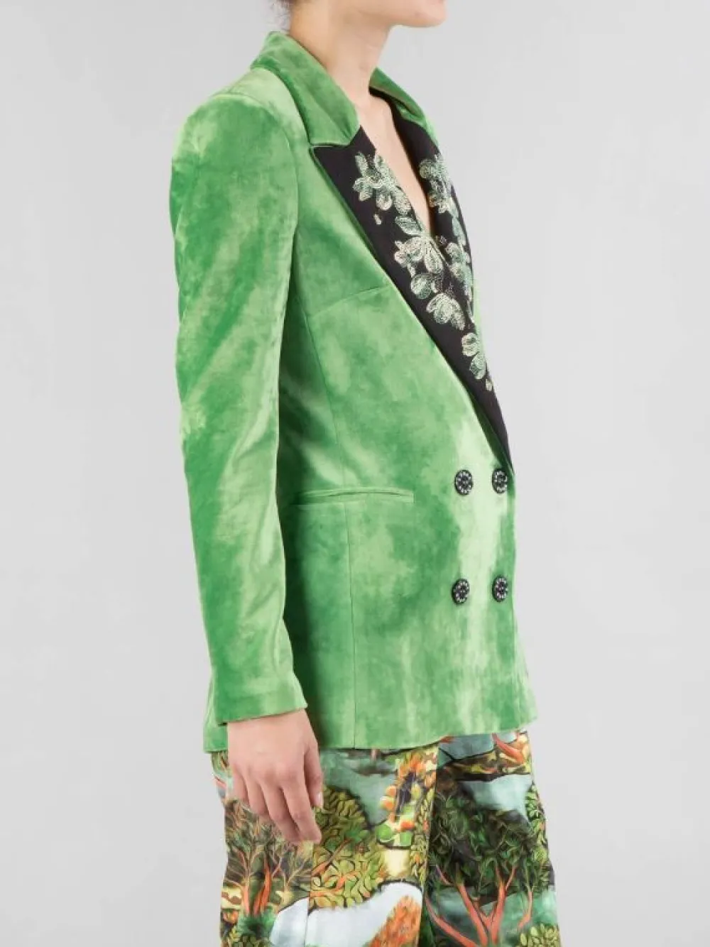 GIACCA DOPPIOPETTO IN VELLUTO CON REVERS DECORATI | 5 PROGRESS Fashion