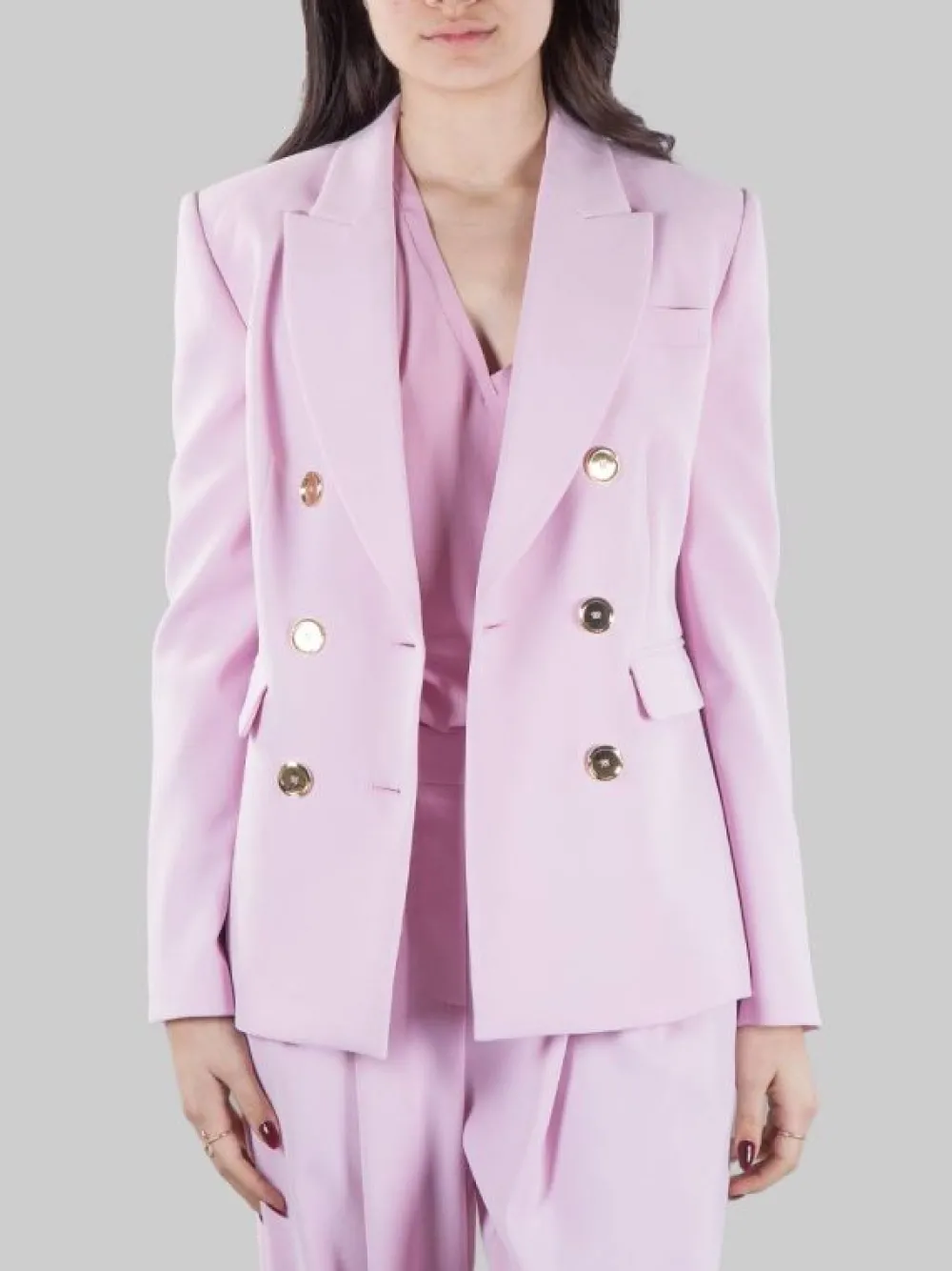 GIACCA GRANATO DOPPIOPETTO IN CREPE ELASTICIZZATO CON BOTTONI ORO | PINKO New