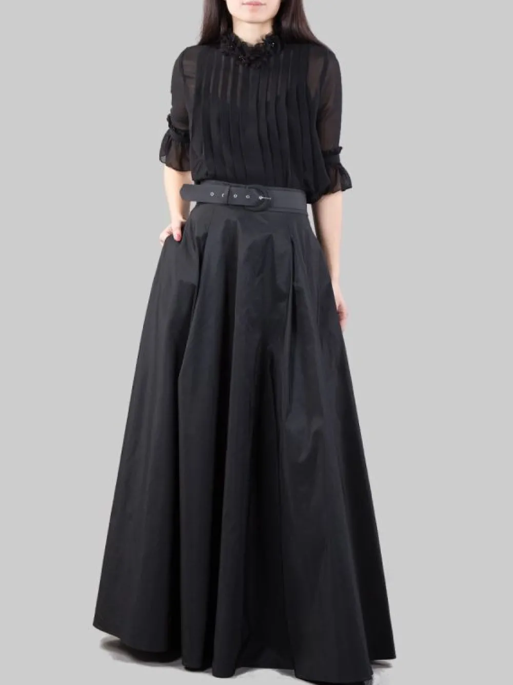 GONNA LUNGA NERA CON CINTURA IN VITA | CARLA RUIZ Discount