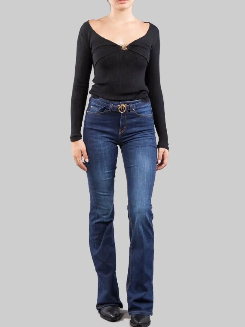 JEANS FLARE SLIM FIT IN TESSUTO ELASTICIZZATO CON CINTURA LOVE BIRDS | PINKO New
