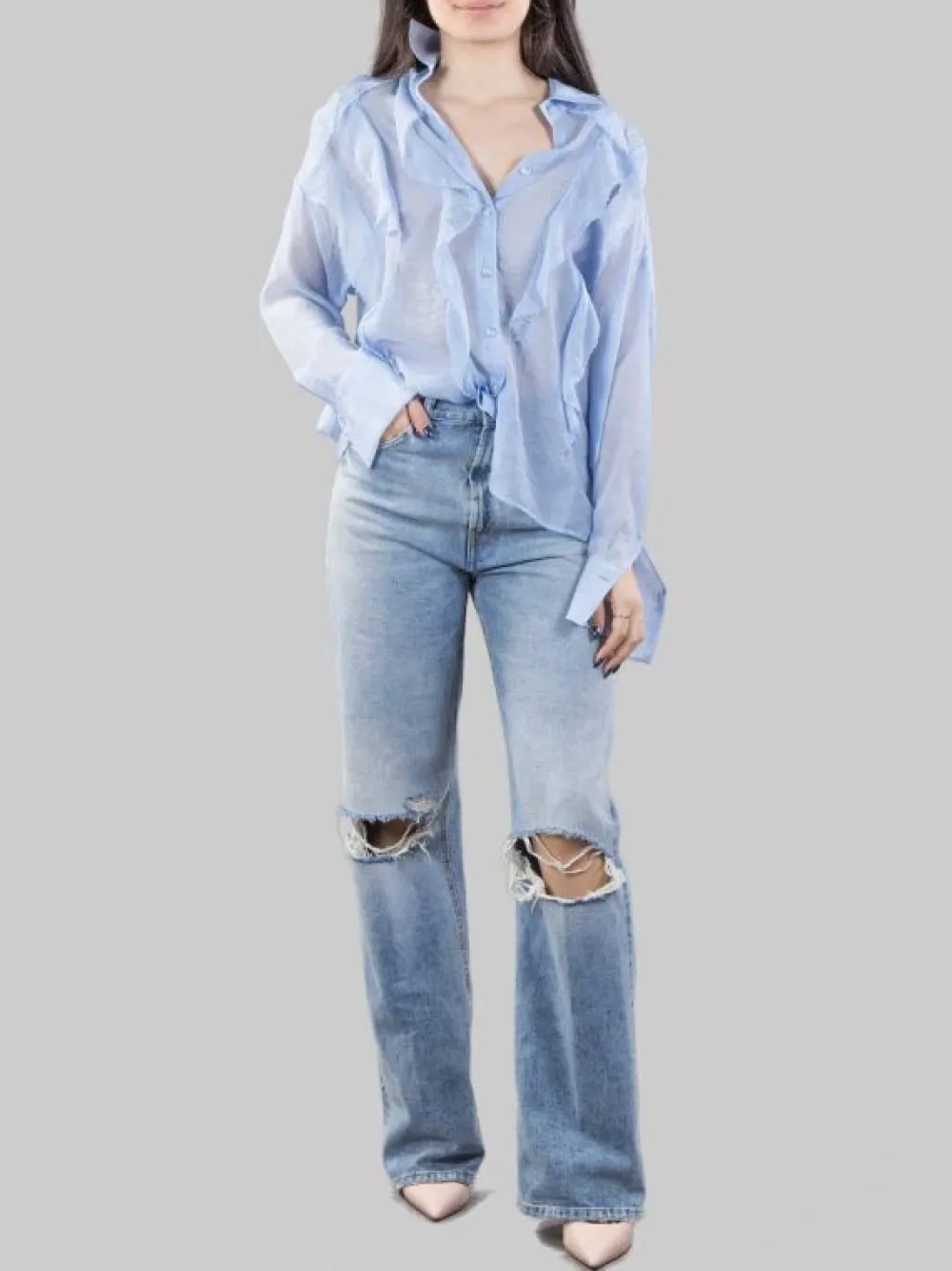 FRANCINE IN DENIM LAVATO CON ROTTURE ANTERIORI | DONDUP Online