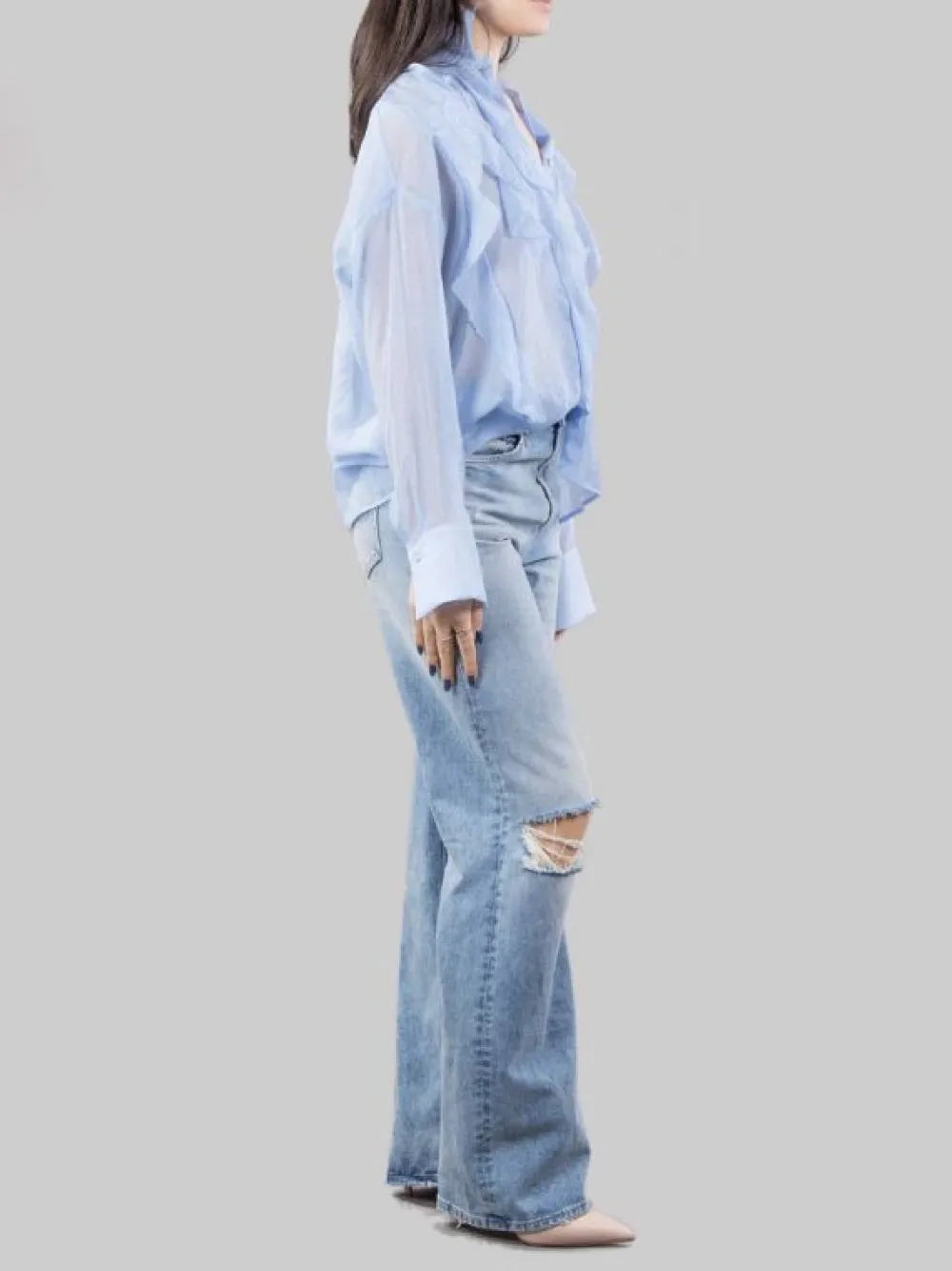 FRANCINE IN DENIM LAVATO CON ROTTURE ANTERIORI | DONDUP Online