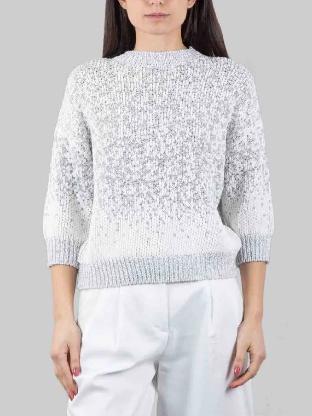 MAGLIA GIROCOLLO BIANCA E GRIGIA CON MICRO PAILLETTES RICAMATE | PESERICO Clearance