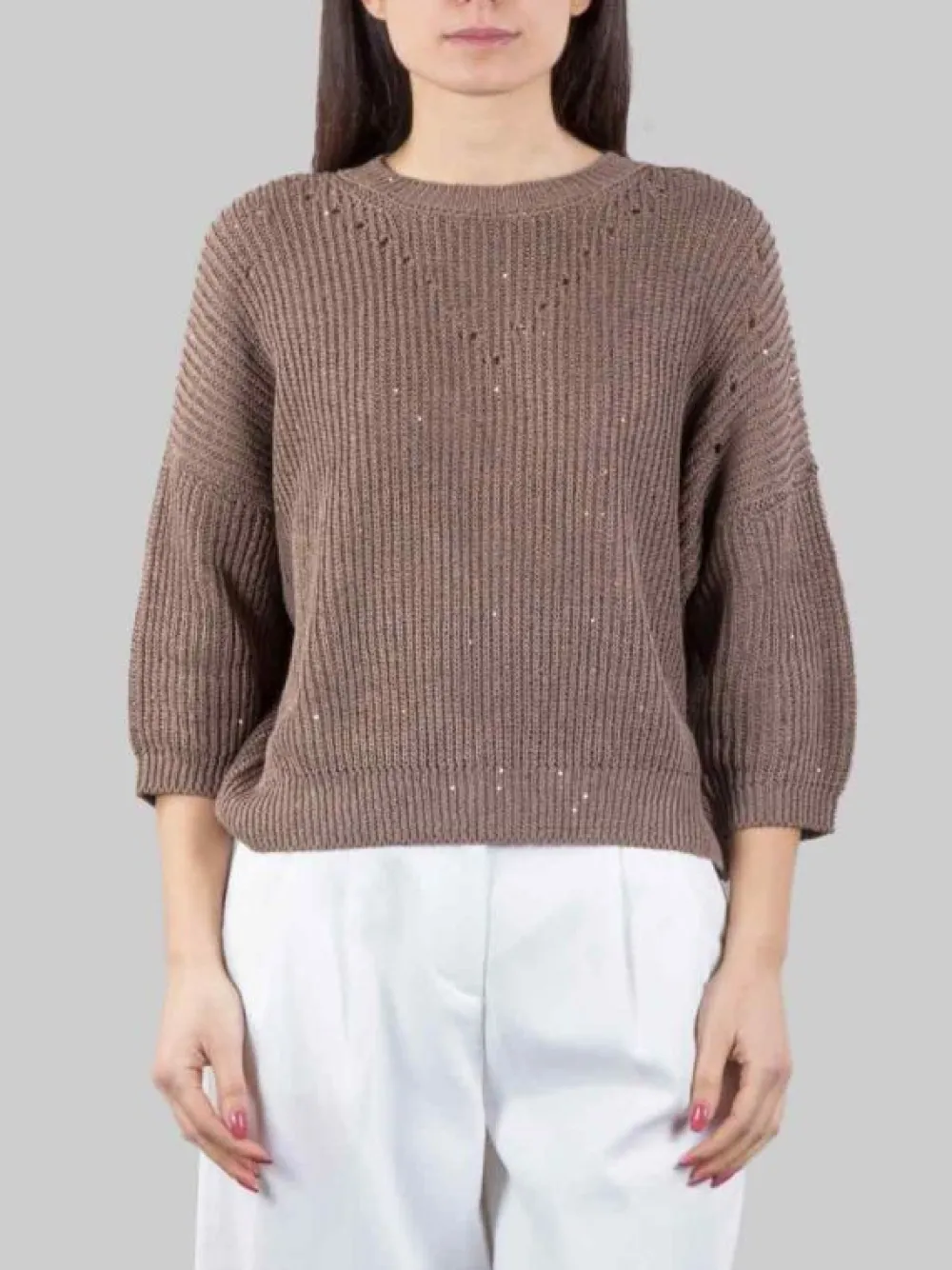 MAGLIA GIROCOLLO IN COTONE CON MICRO PAILLETTES | PESERICO New