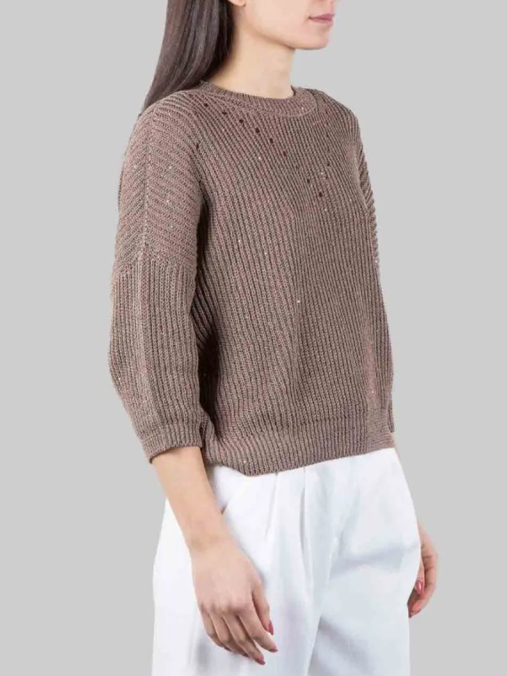 MAGLIA GIROCOLLO IN COTONE CON MICRO PAILLETTES | PESERICO New