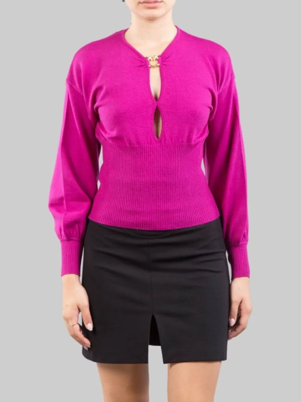 MAGLIA IN LANA STRETCH CON ANELLO LOVE BIRDS ORO | PINKO Best