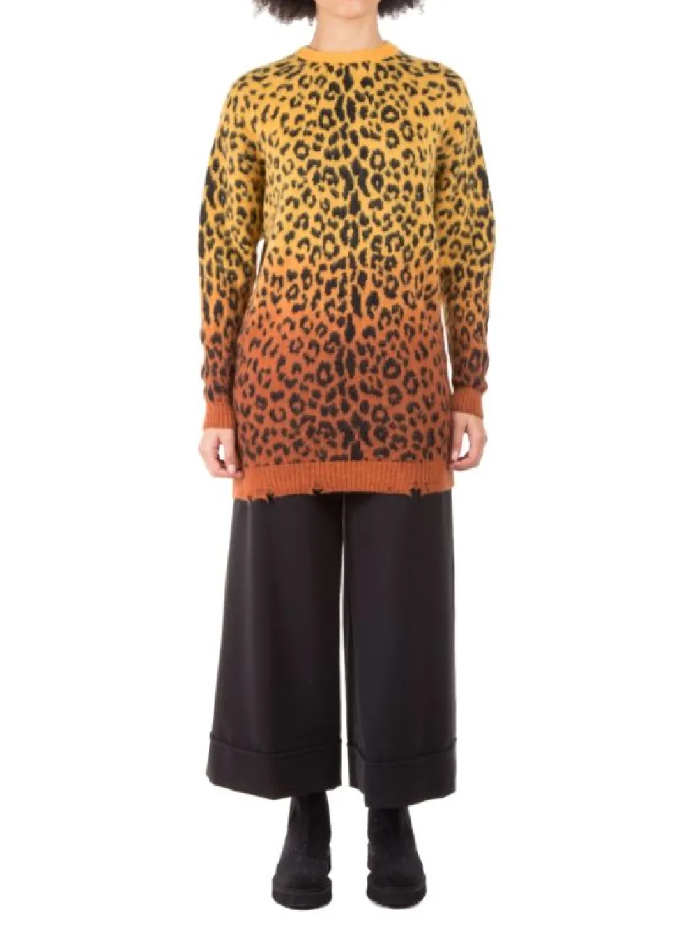 MAGLIA LUNGA GIROCOLLO A FANTASIA LEOPARDO GIALLO E ARANCIO | ANIYE BY Clearance