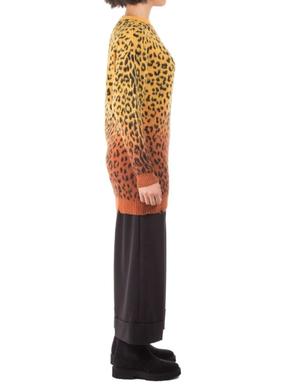 MAGLIA LUNGA GIROCOLLO A FANTASIA LEOPARDO GIALLO E ARANCIO | ANIYE BY Clearance