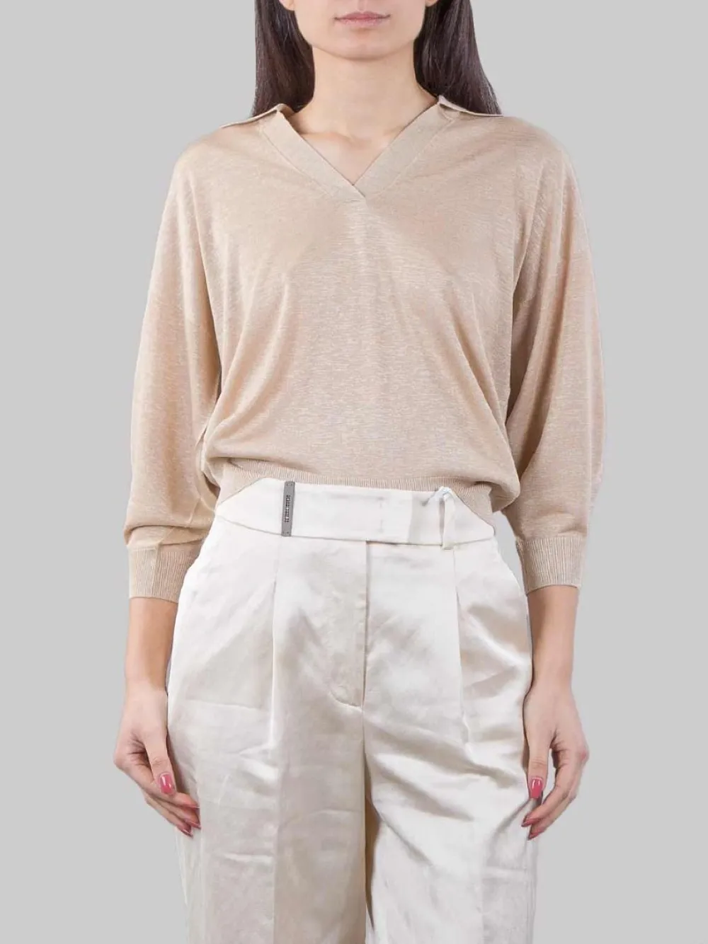 MAGLIA MODELLO POLO IN MISTO VISCOSA COLOR ORO | PESERICO Fashion