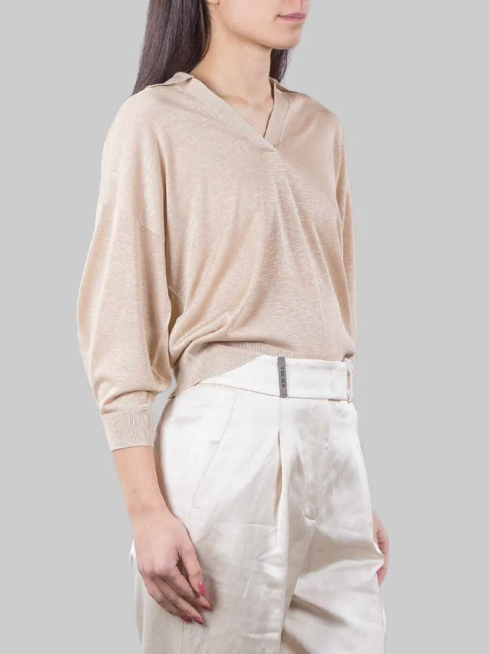 MAGLIA MODELLO POLO IN MISTO VISCOSA COLOR ORO | PESERICO Fashion