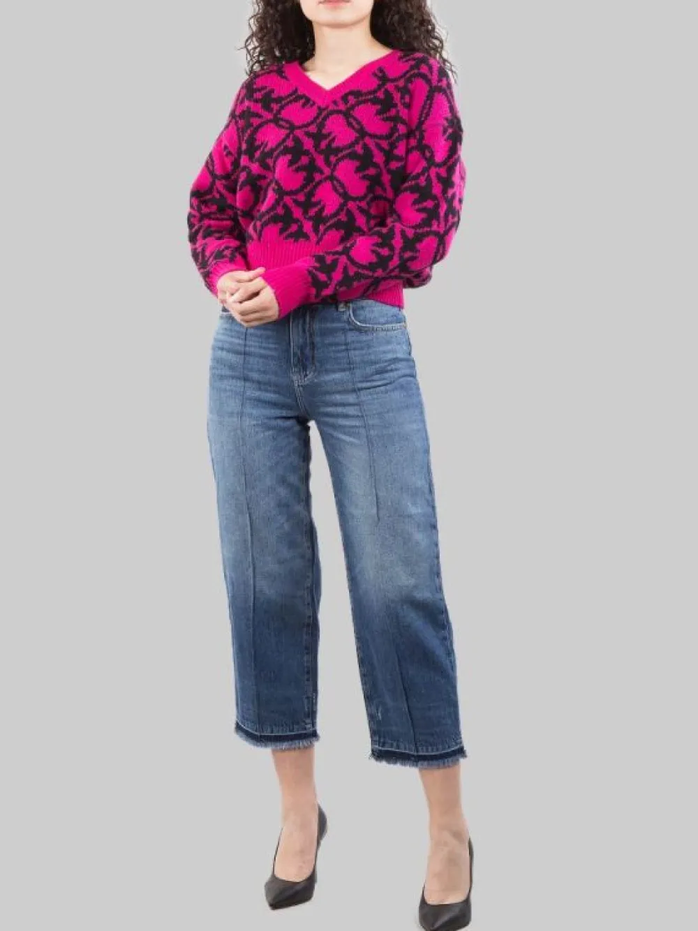 MAGLIA OVINO IN MISTO LANA E ALPACA CON LOGO ALL OVER E NERA | PINKO Sale