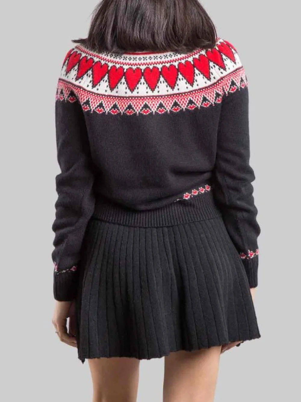MAGLIA PULLOVER IN STILE NORDICO NERA A FANTASIA CUORI | MC2 SAINT BARTH New