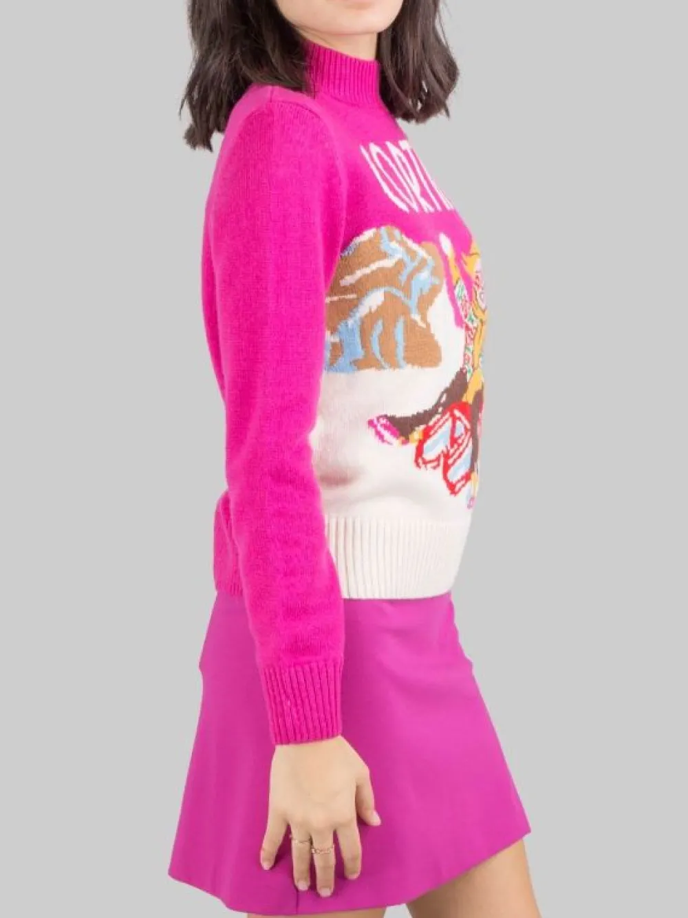 MAGLIONE CON COLLO A LUPETTO FUCSIA CON GRAFICA "CORTINA" | MC2 SAINT BARTH Best