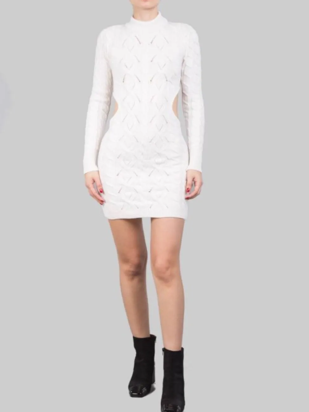 MINI ABITO BIANCO IN MAGLIA INTRECCIATA CON SCOLLATURA SULLA SCHIENA | AKEP Fashion