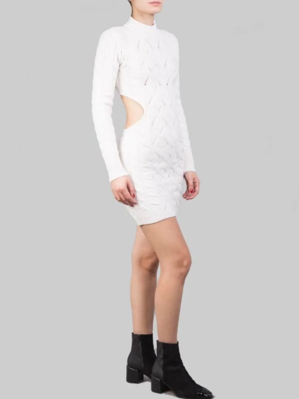 MINI ABITO BIANCO IN MAGLIA INTRECCIATA CON SCOLLATURA SULLA SCHIENA | AKEP Fashion