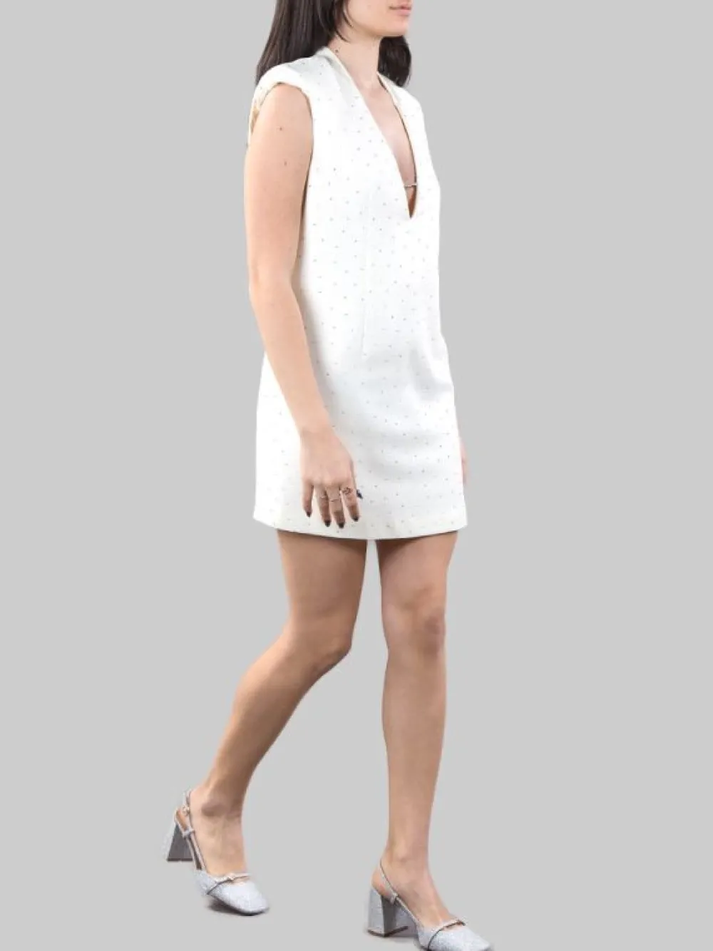 MINI ABITO SMANICATO CON STRASS ALL OVER | RAME New