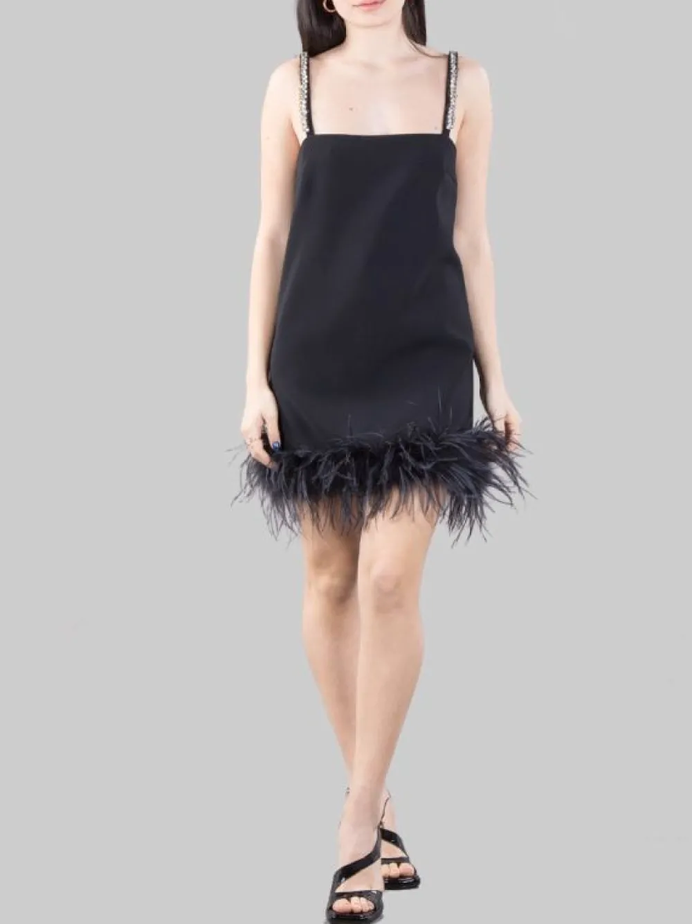 MINI ABITO TREBBIANO CON STRASS E PIUME | PINKO Online