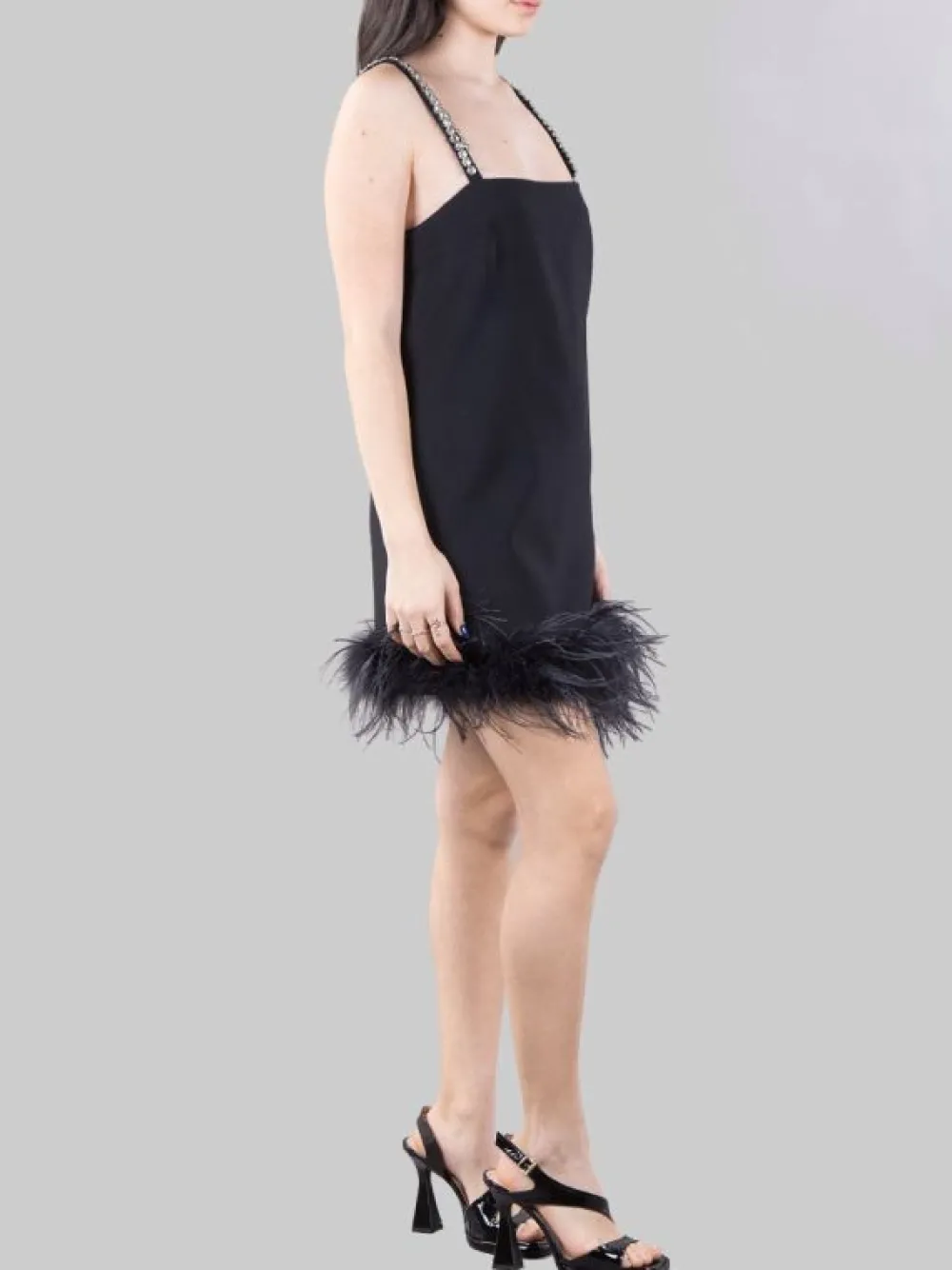 MINI ABITO TREBBIANO CON STRASS E PIUME | PINKO Online