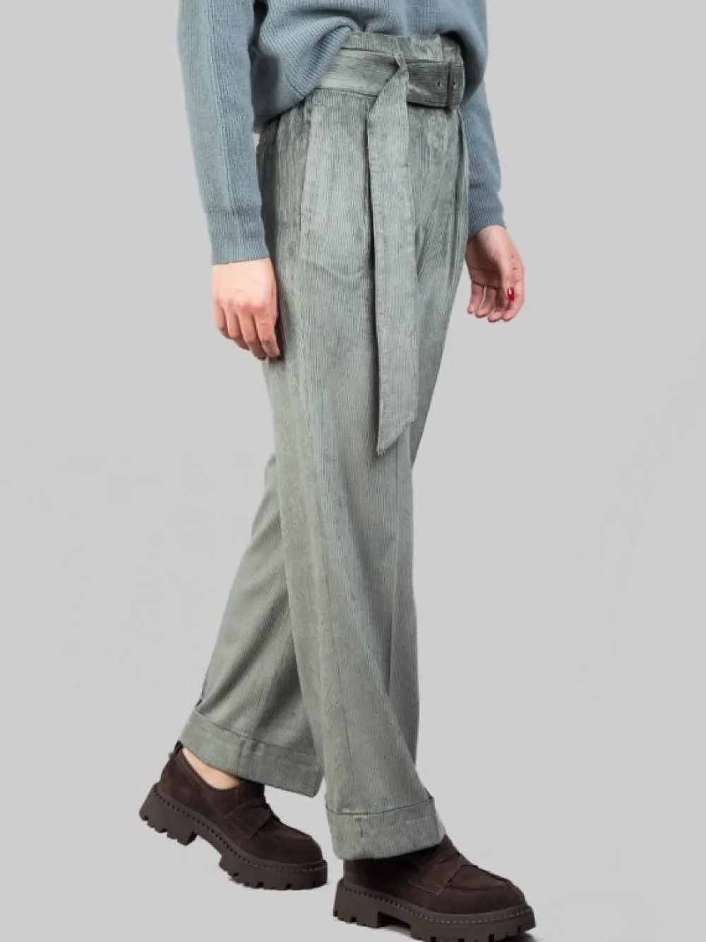 PANTALONI A VITA ALTA CON CINTURA IN VELLUTO ZINCO A COSTE | PESERICO Sale