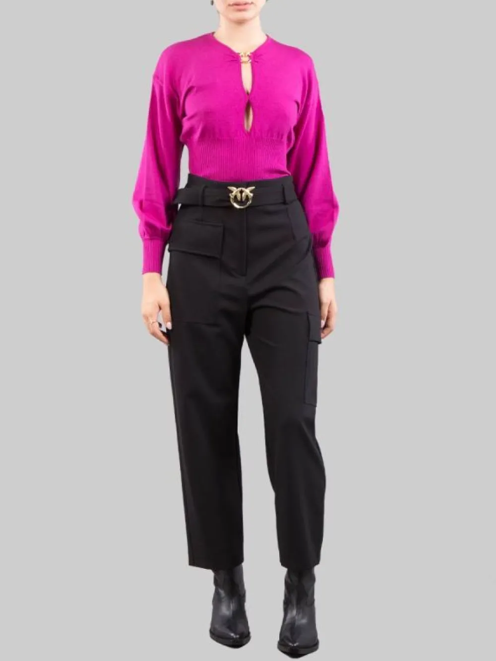 PANTALONI CARGO NERI IN TESSUTO ELASTICIZZATO CON CINTURA LOVE BIRDS | PINKO Best