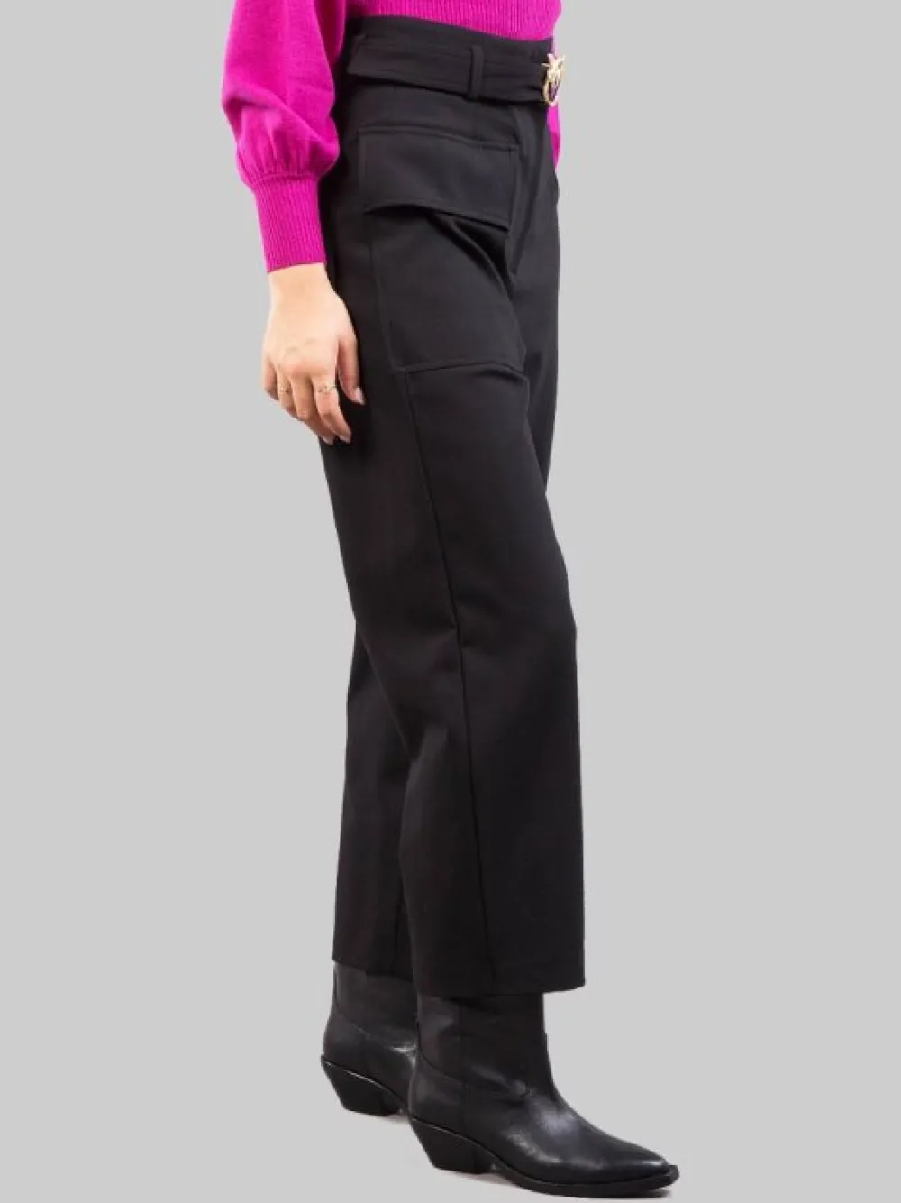 PANTALONI CARGO NERI IN TESSUTO ELASTICIZZATO CON CINTURA LOVE BIRDS | PINKO Best