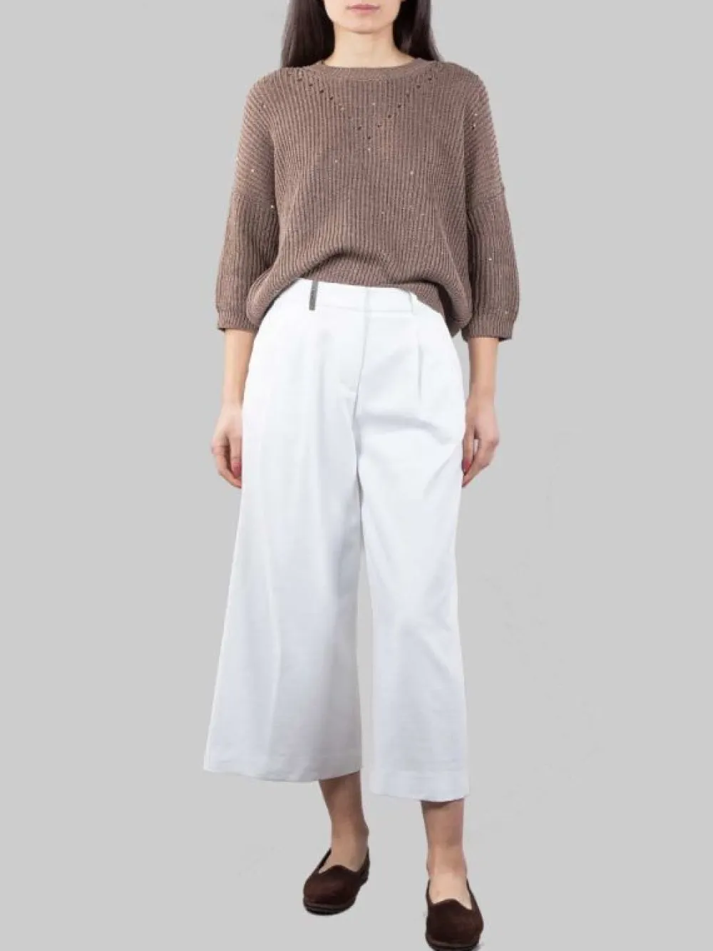 PANTALONI CROPPED BIANCHI IN LINO E COTONE | PESERICO New