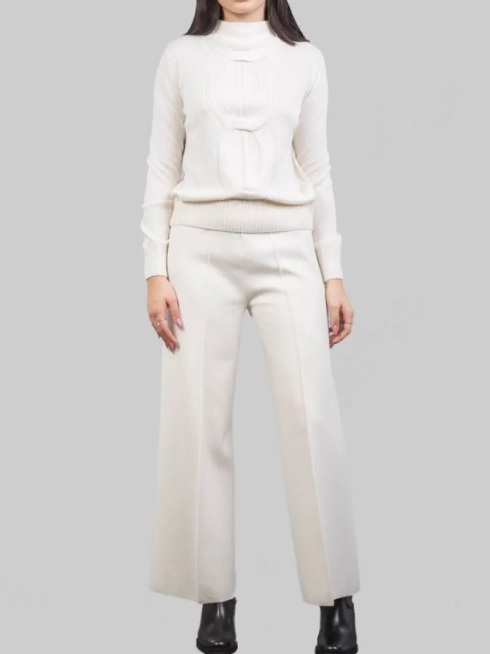 PANTALONI CROPPED IN LANA ELASTICIZZATI LATTE | D.EXTERIOR Fashion