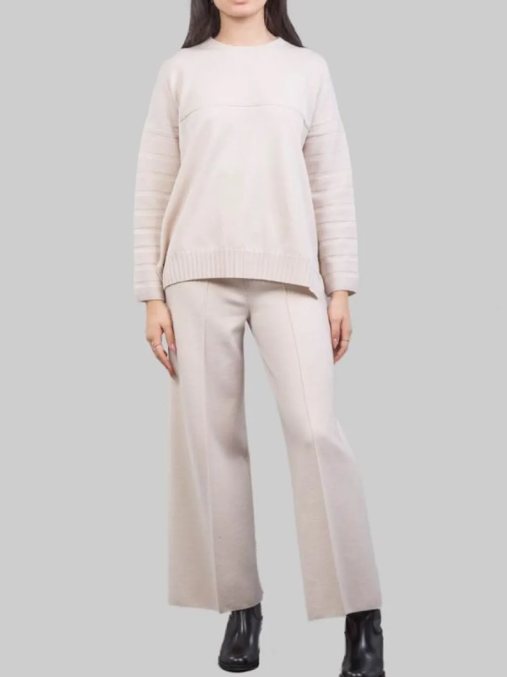 PANTALONI CROPPED IN LANA ELASTICIZZATI GESSO | D.EXTERIOR Discount