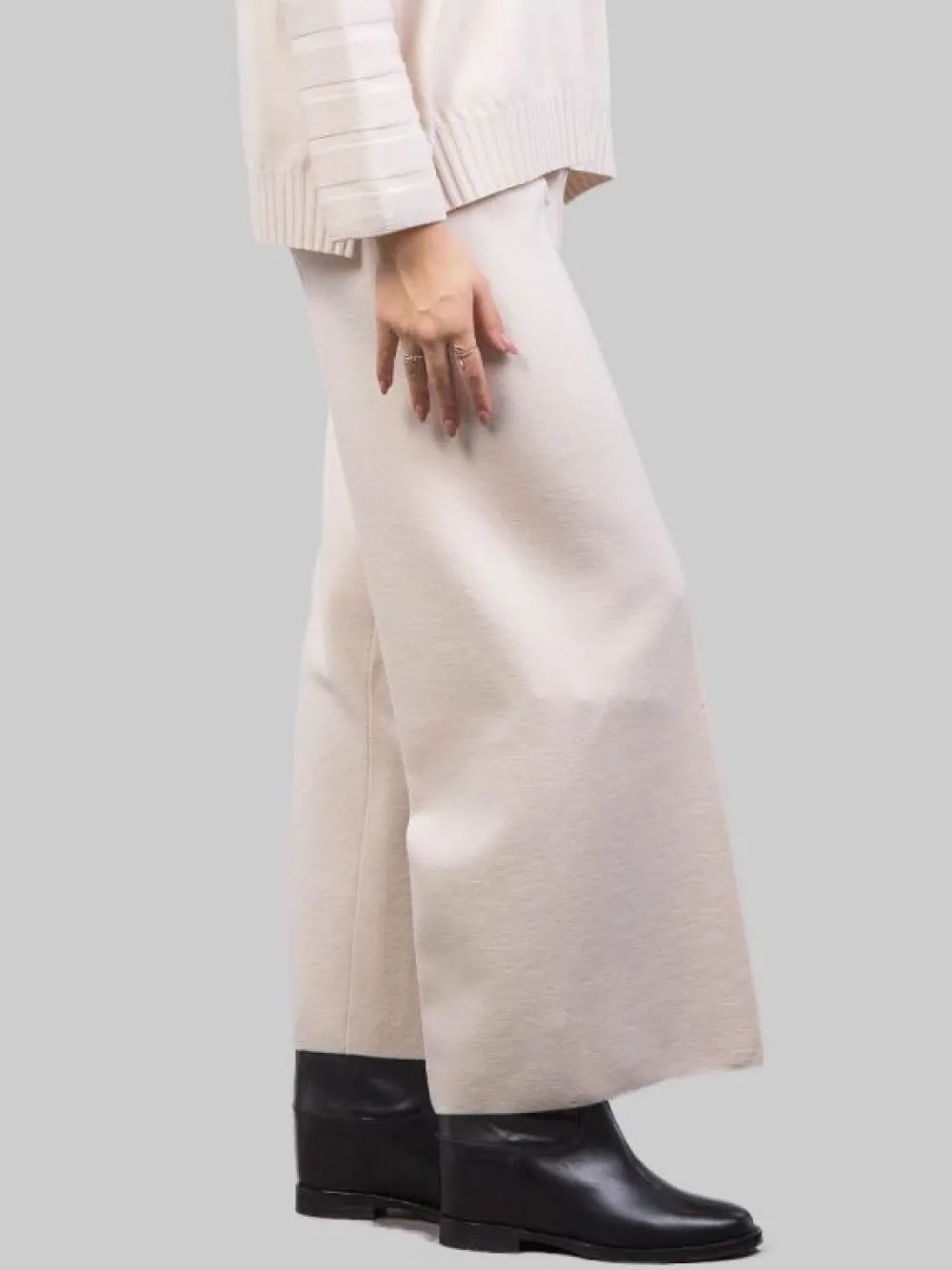PANTALONI CROPPED IN LANA ELASTICIZZATI GESSO | D.EXTERIOR Discount