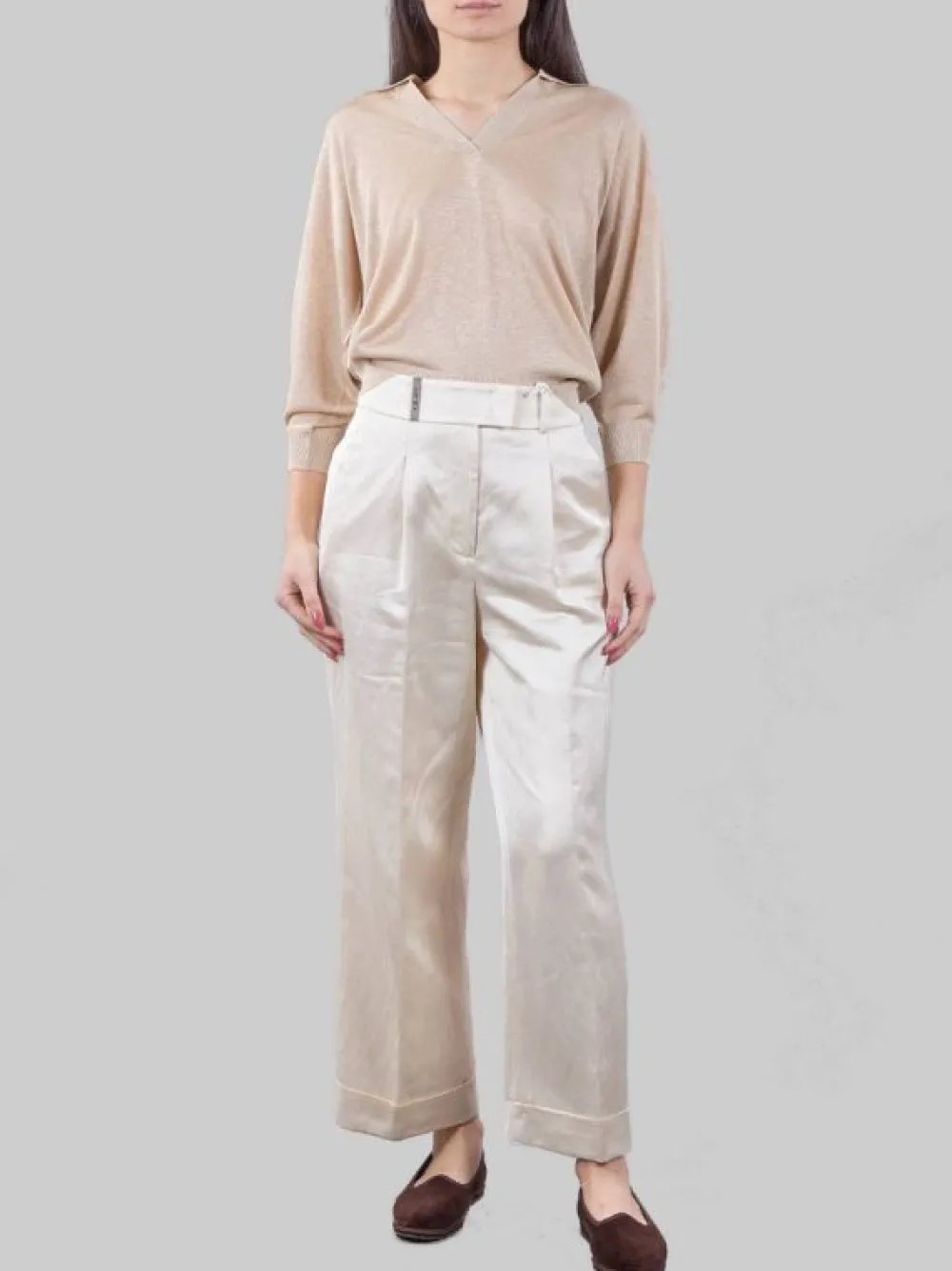PANTALONI CROPPED IN MISTO LINO E VISCOSA CON RISVOLTI | PESERICO Fashion