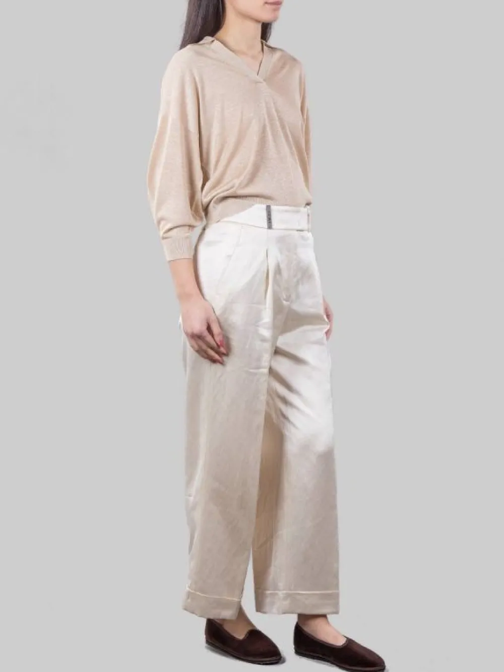 PANTALONI CROPPED IN MISTO LINO E VISCOSA CON RISVOLTI | PESERICO Fashion