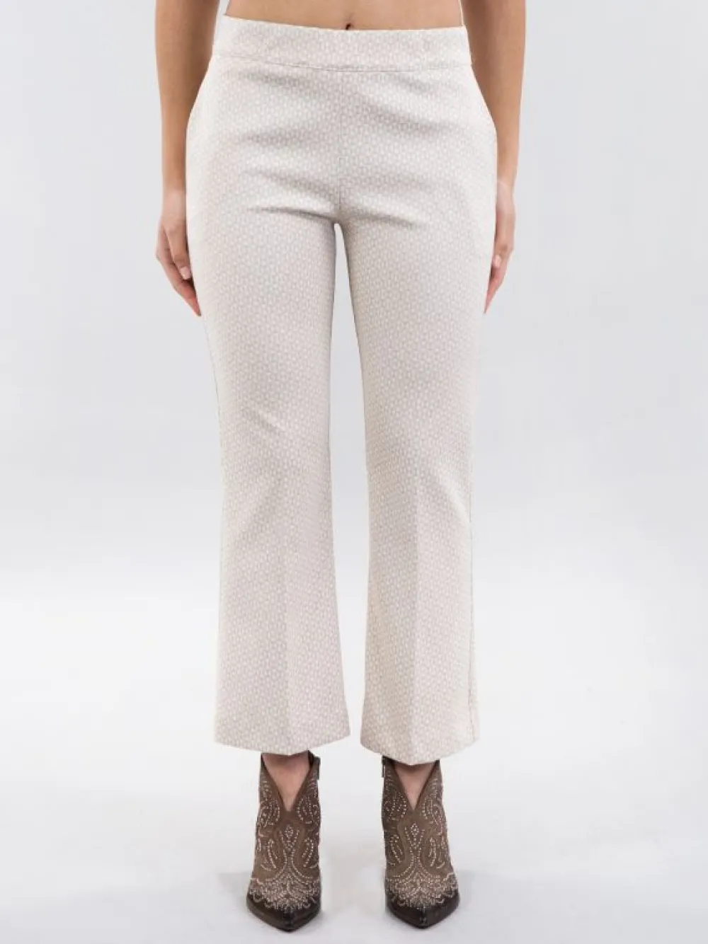 PANTALONI FLARE A FANTASIA JACQUARD CREMA E BIANCO | D.EXTERIOR Best