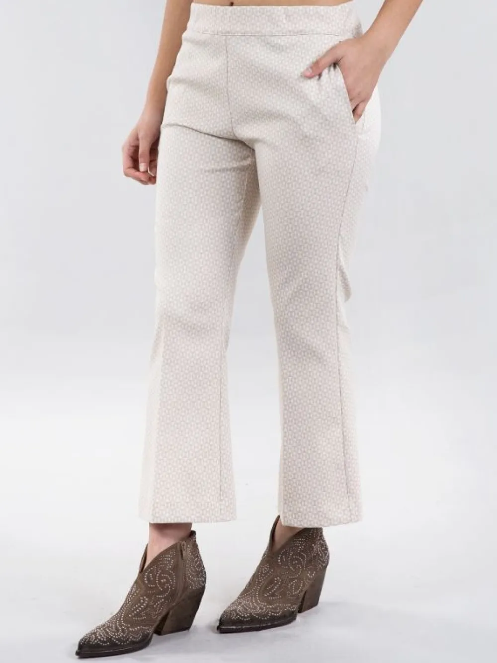 PANTALONI FLARE A FANTASIA JACQUARD CREMA E BIANCO | D.EXTERIOR Best