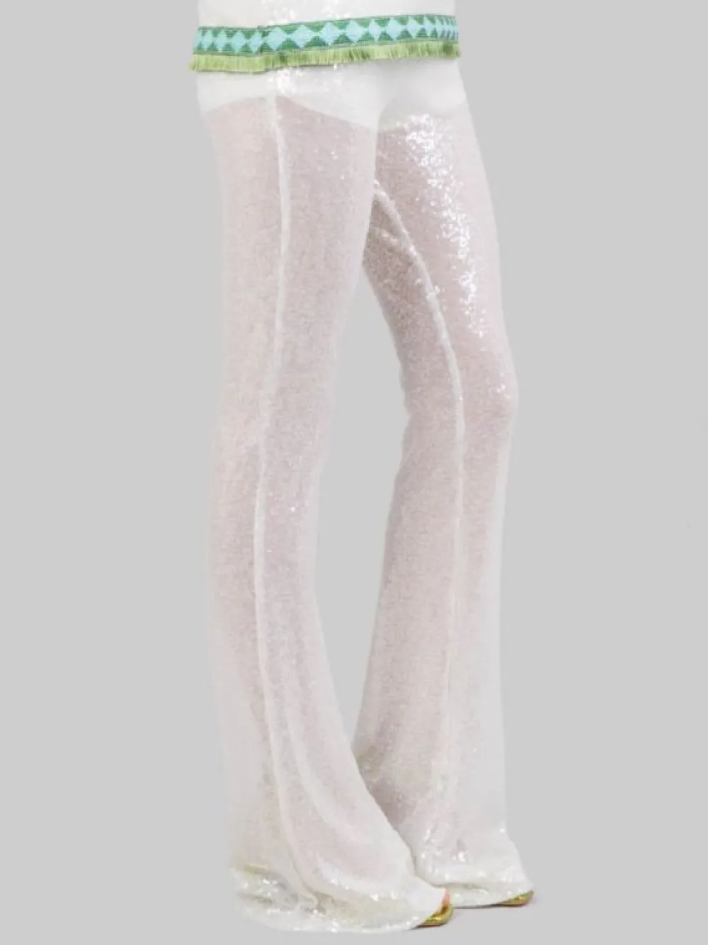 PANTALONI FLARE BIANCHI REALIZZATI CON MICRO PAILLETTES RICAMATE | PHO FIRENZE Online