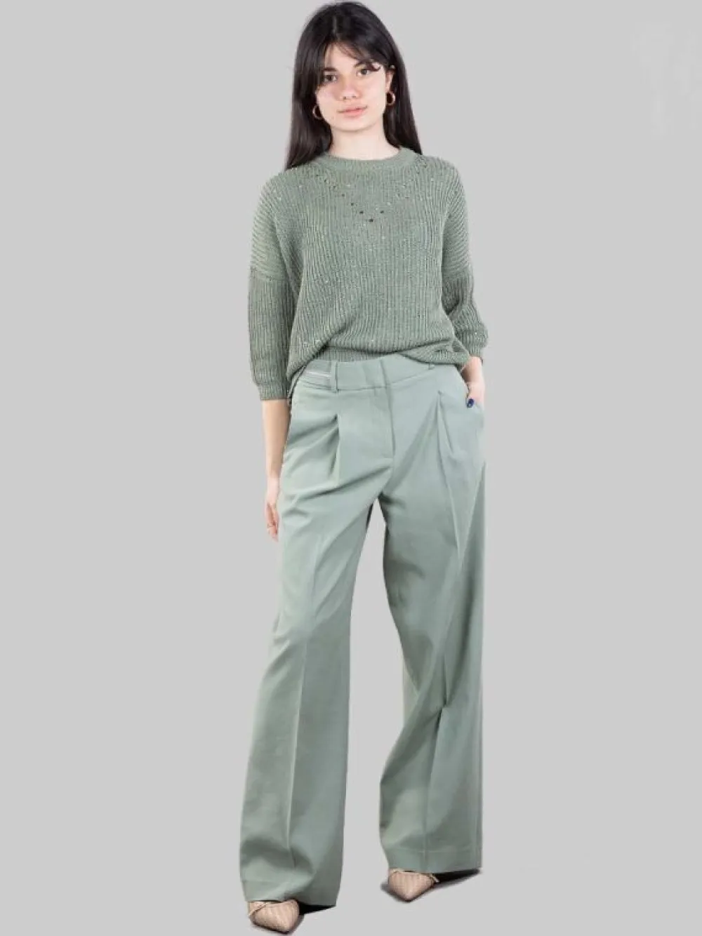 PANTALONI IN MISTO LINO E COTONE CON PUNTI LUCE | PESERICO Clearance