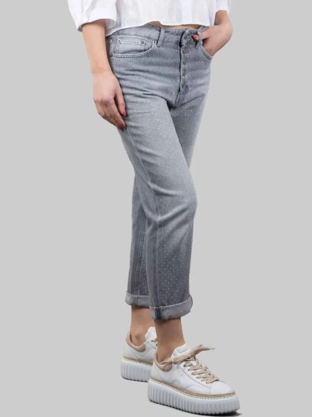 PANTALONI KOONS GRIGI LOOSE FIT CON STRASS ALL OVER | DONDUP Best