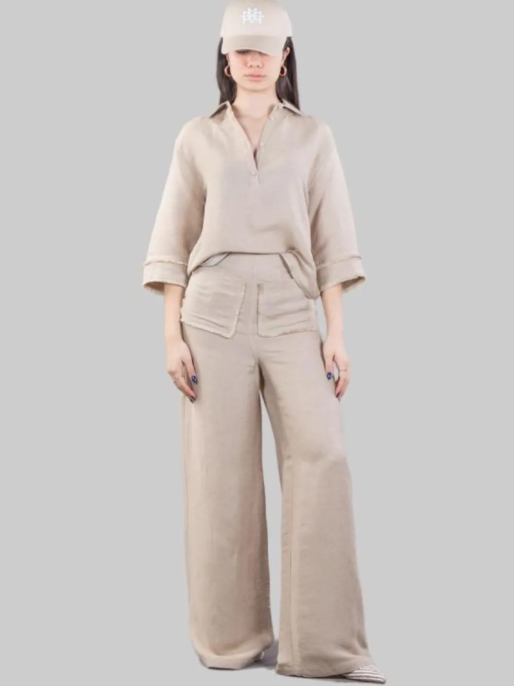PANTALONI PALAZZO A VITA ALTA IN MISTO LINO CON TASCHE A TOPPA | MARIA VITTORIA PAOLILLO Hot