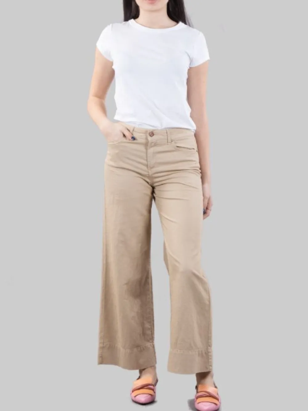 PANTALONI PALAZZO CROPPED MODELLO 5 TASCHE IN MISTO LINO E COTONE | CIGALA'S Fashion