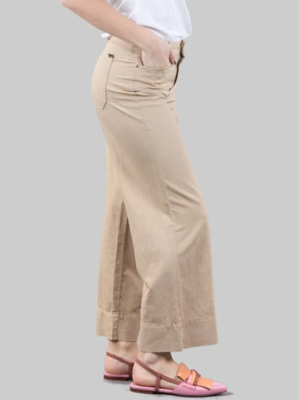 PANTALONI PALAZZO CROPPED MODELLO 5 TASCHE IN MISTO LINO E COTONE | CIGALA'S Fashion