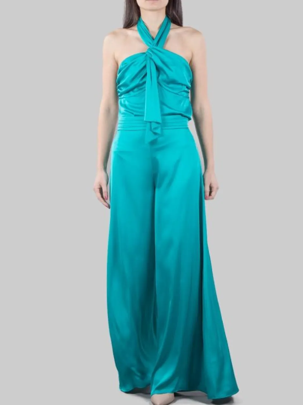 PANTALONI PALAZZO VERDE BALMAIN IN RASO FLUIDO A VITA ALTA | HANITA Sale