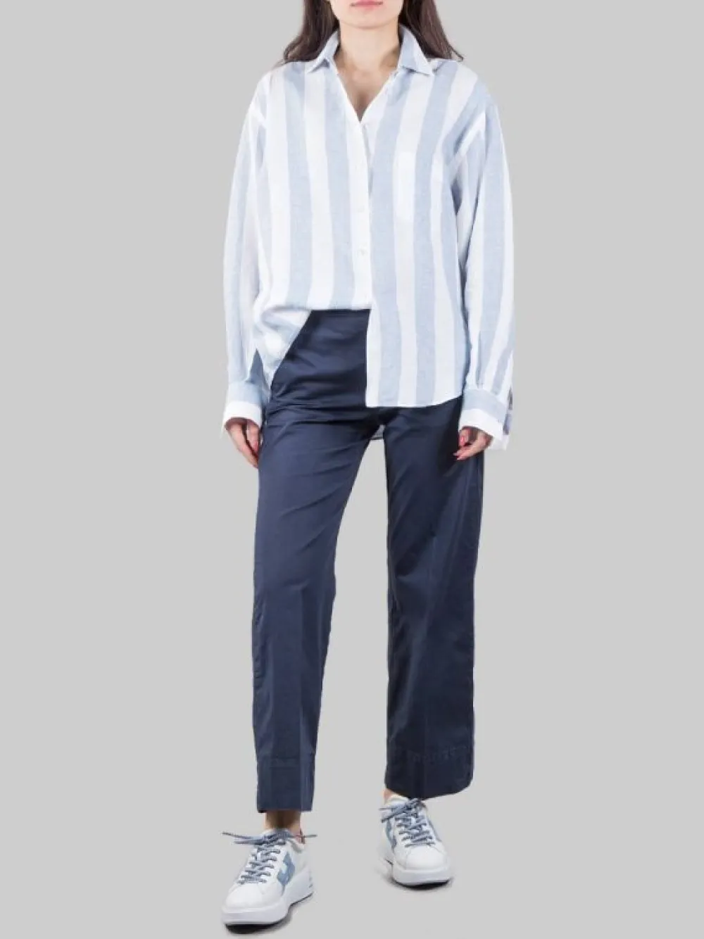 PANTALONI RELAXED A GAMBA LARGA IN COTONE BLU ELASTICIZZATO | CIGALA'S New