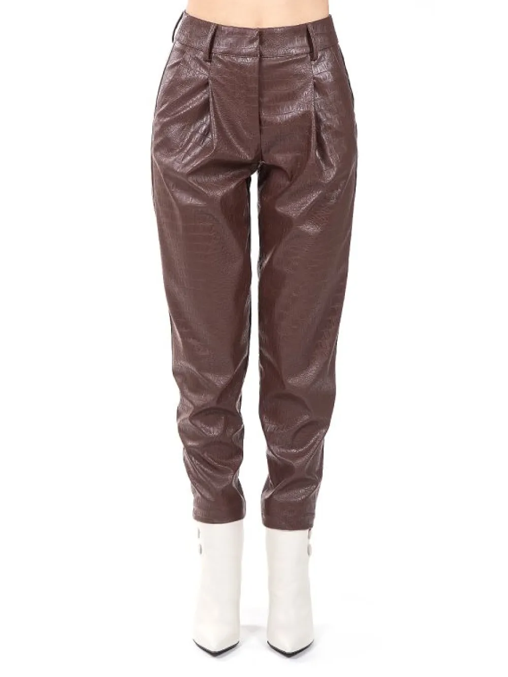 PANTALONI ZELMA CACAO IN ECOPELLE STAMPA COCCO | ANIYE BY Sale