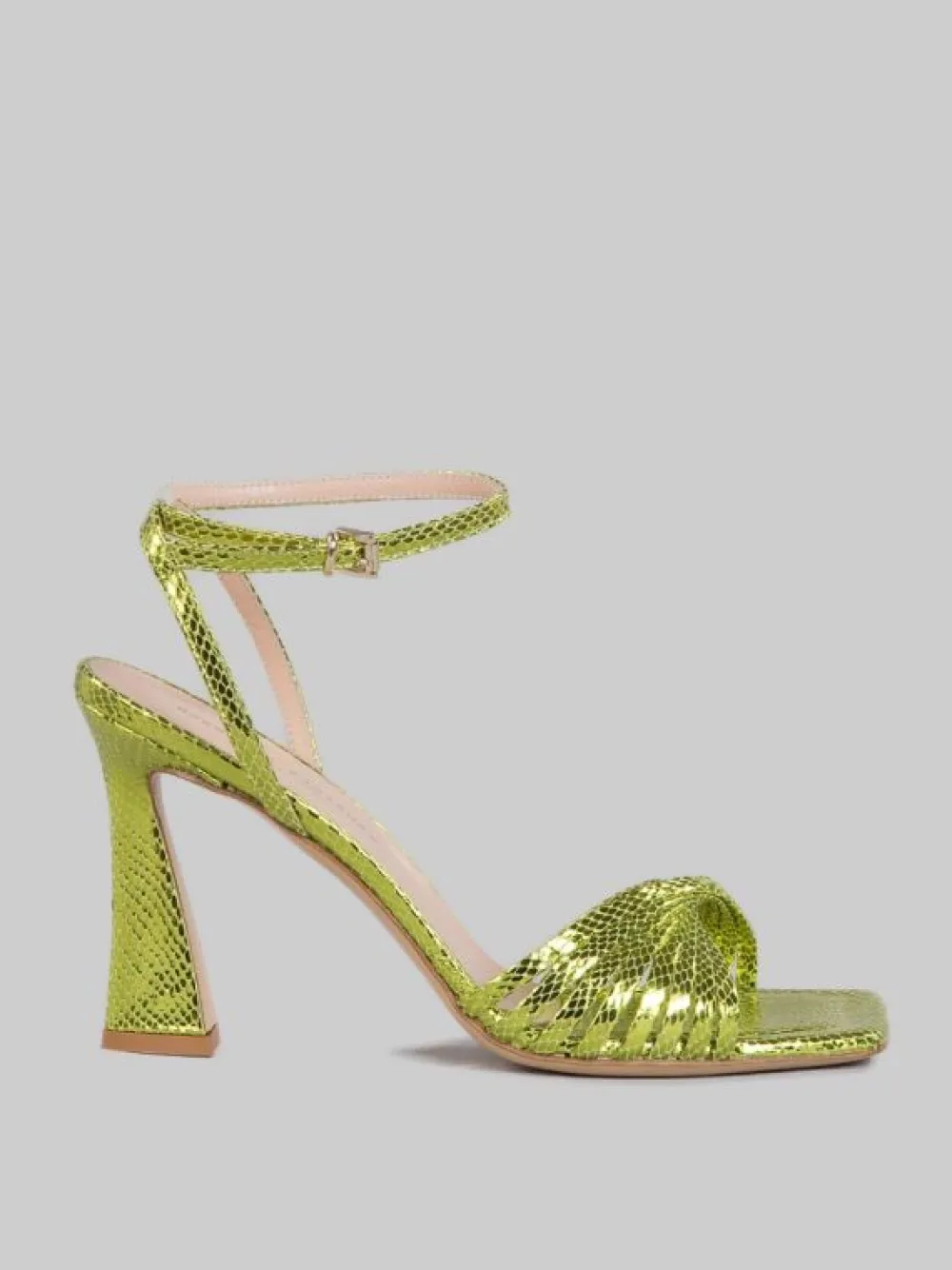 SANDALI IN PELLE LAMINATA EFFETTO VIPER LIME | SERGIO CIMADAMORE Clearance