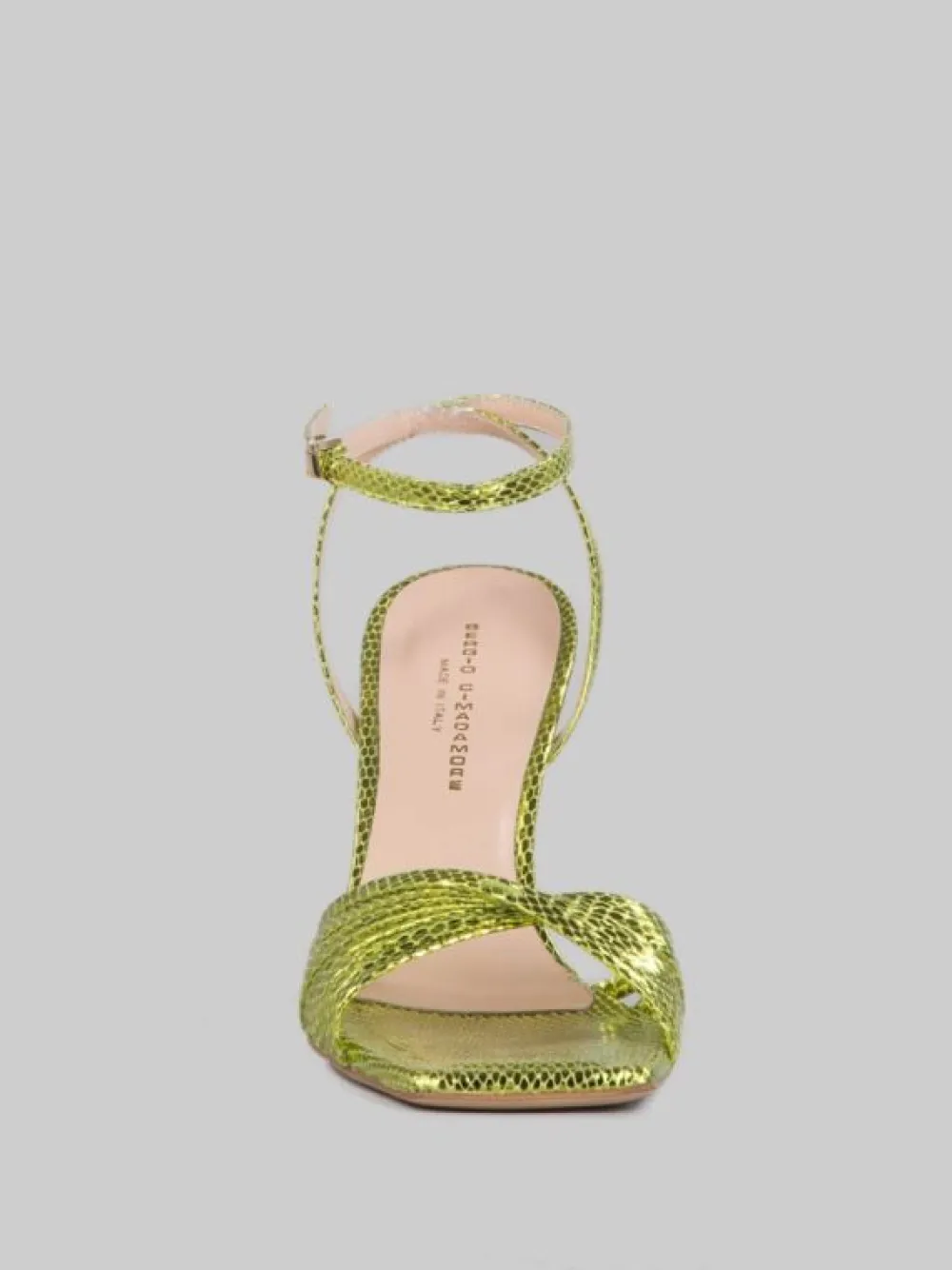 SANDALI IN PELLE LAMINATA EFFETTO VIPER LIME | SERGIO CIMADAMORE Clearance