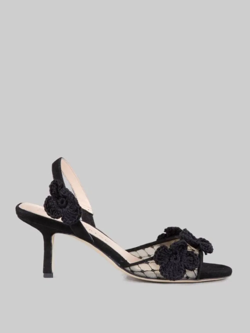 SANDALI IN PELLE SCAMOSCIATA E RETE RICAMATA CON FIORI CROCHET | PROSPERINE Discount