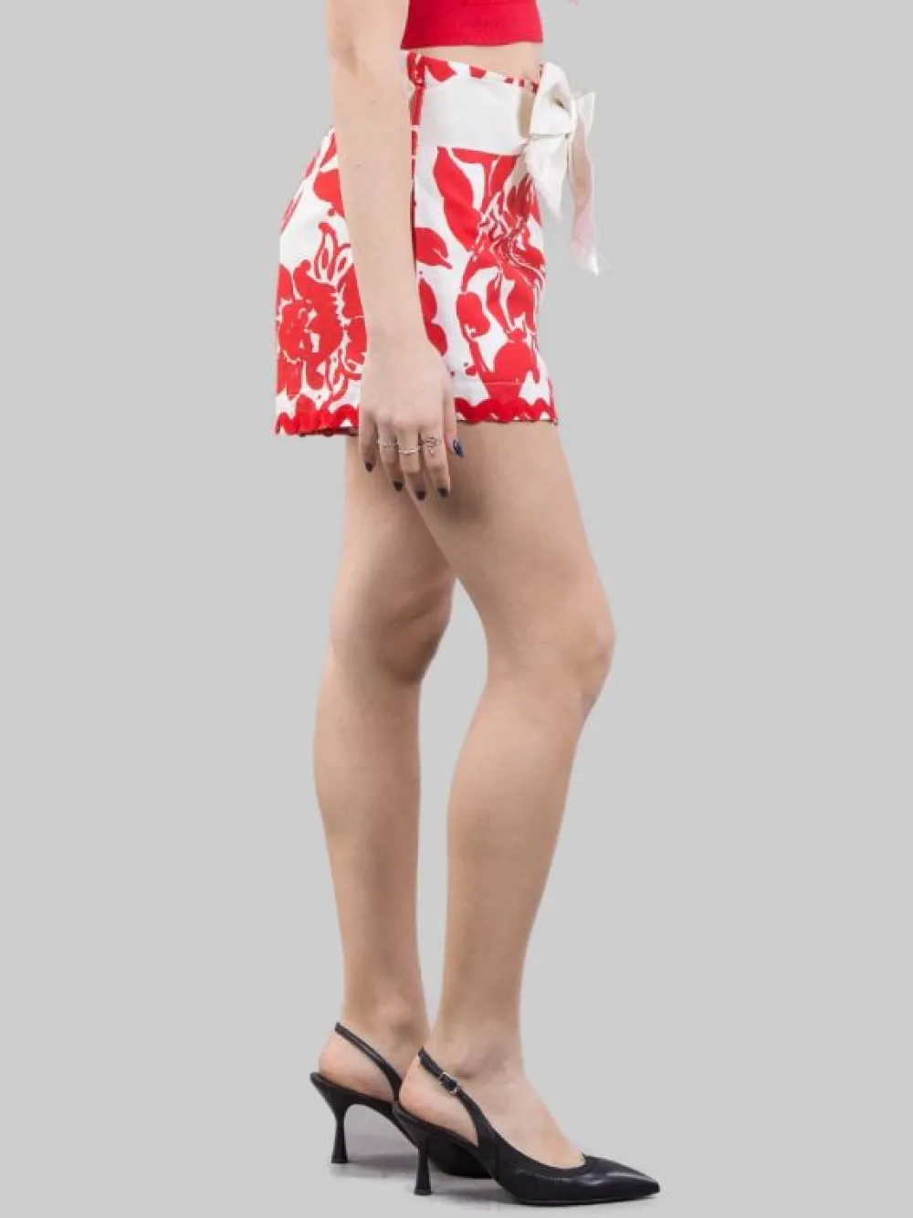 SHORTS A VITA ALTA IN LINO E COTONE A FANTASIA CON CINTURA IN VITA | GINA GORGEOUS Fashion