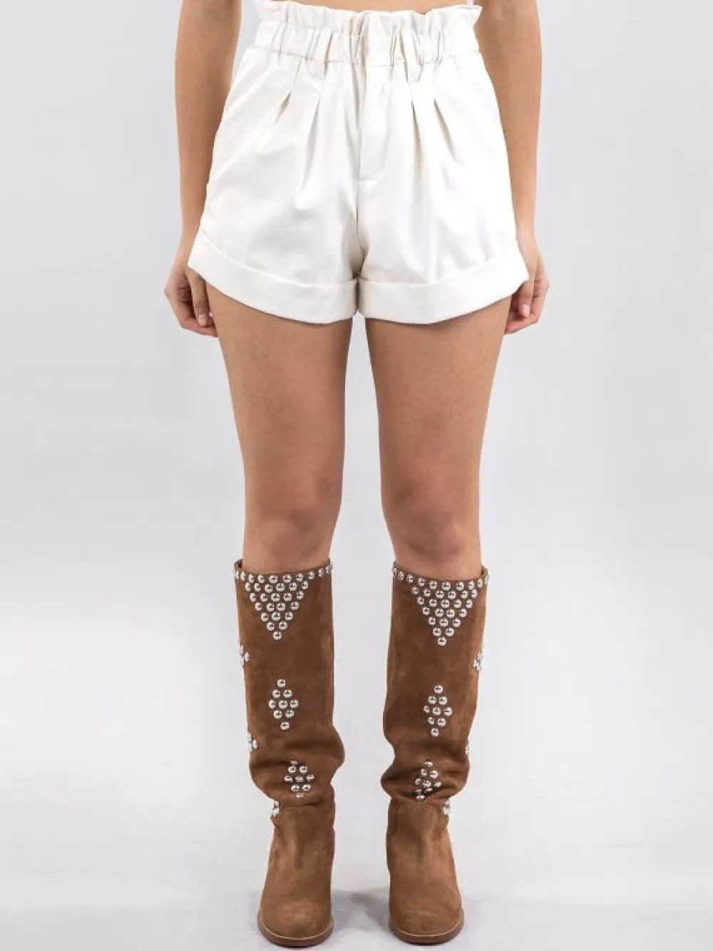 SHORTS BIANCHI VALENTINA IN ECOPELLE A VITA ALTA | ANIYE BY Best