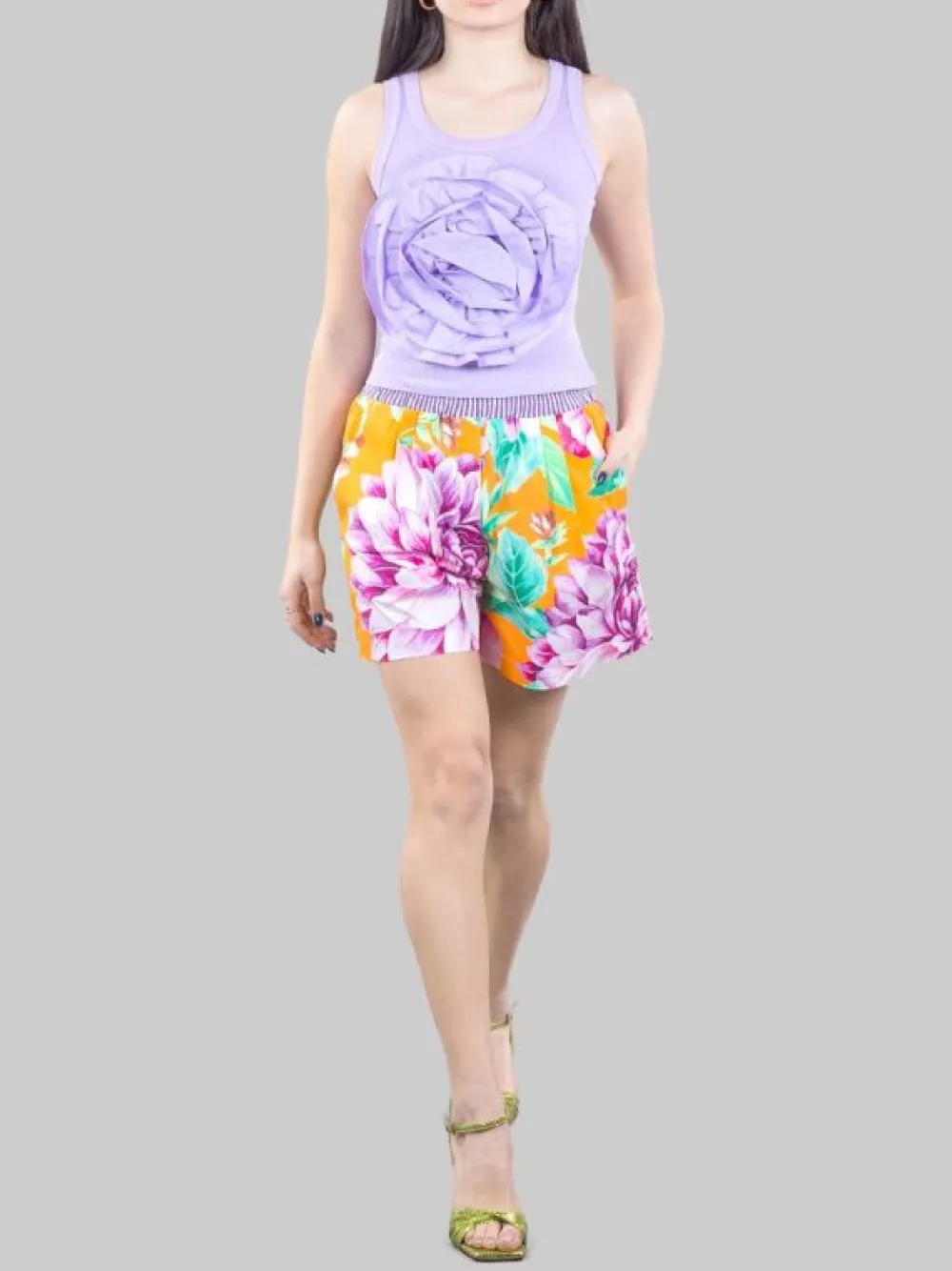 SHORTS IN COTONE A RIGHE E FIORI CON ELASTICO IN VITA | GINA GORGEOUS New